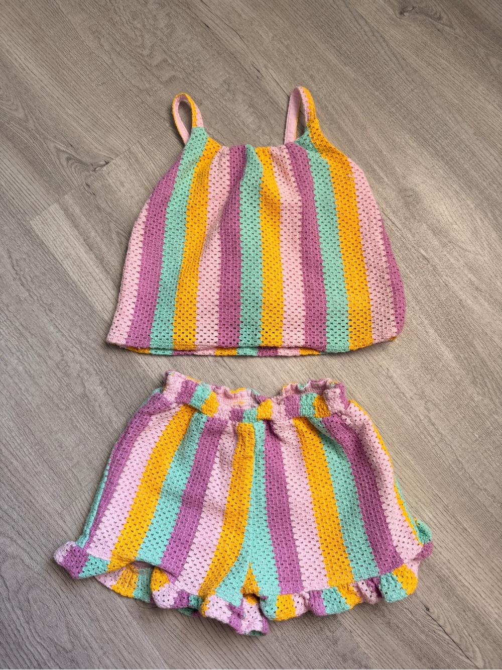Baby Girl Old Navy Striped Crochet Pink Mint Yellow Lavender Matching Set